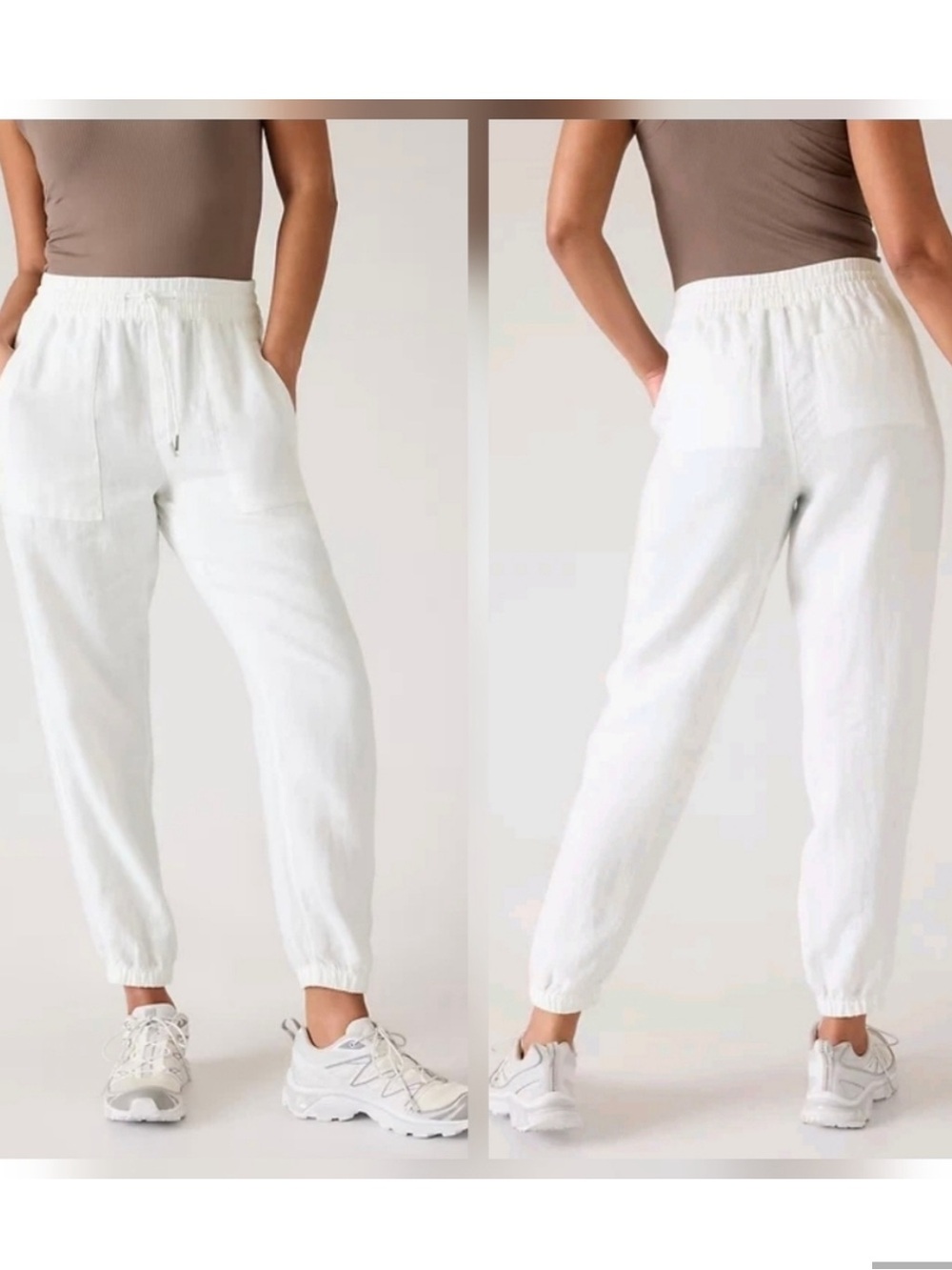 Athleta Retreat Linen Jogger Pant Size Large White Lightweight Pull On High Rise